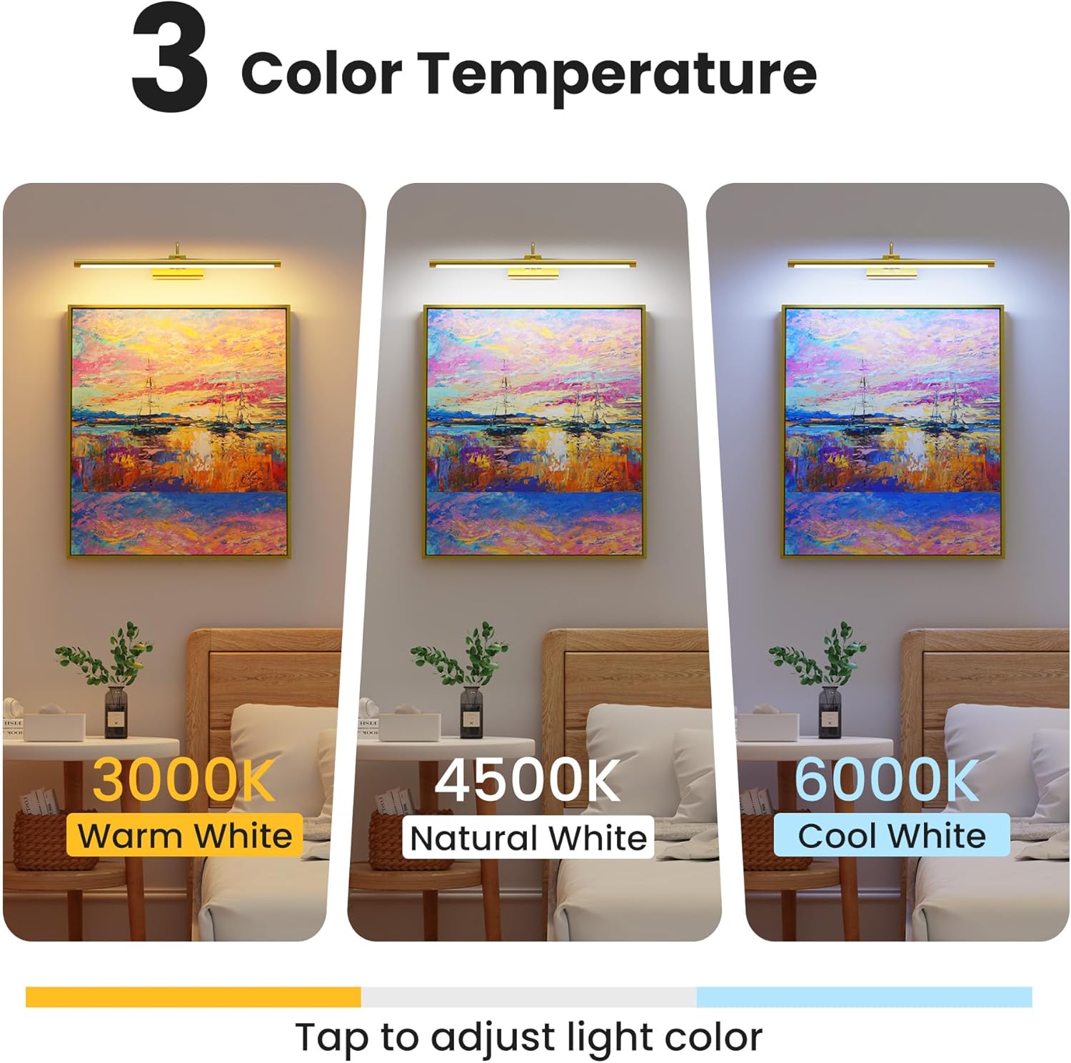 2 Pack 24" Brass Gallery Picture Lights - 8000mAh Rechargeable Battery Powered Wireless Lighting for Large Gallery, Museum & Living Room