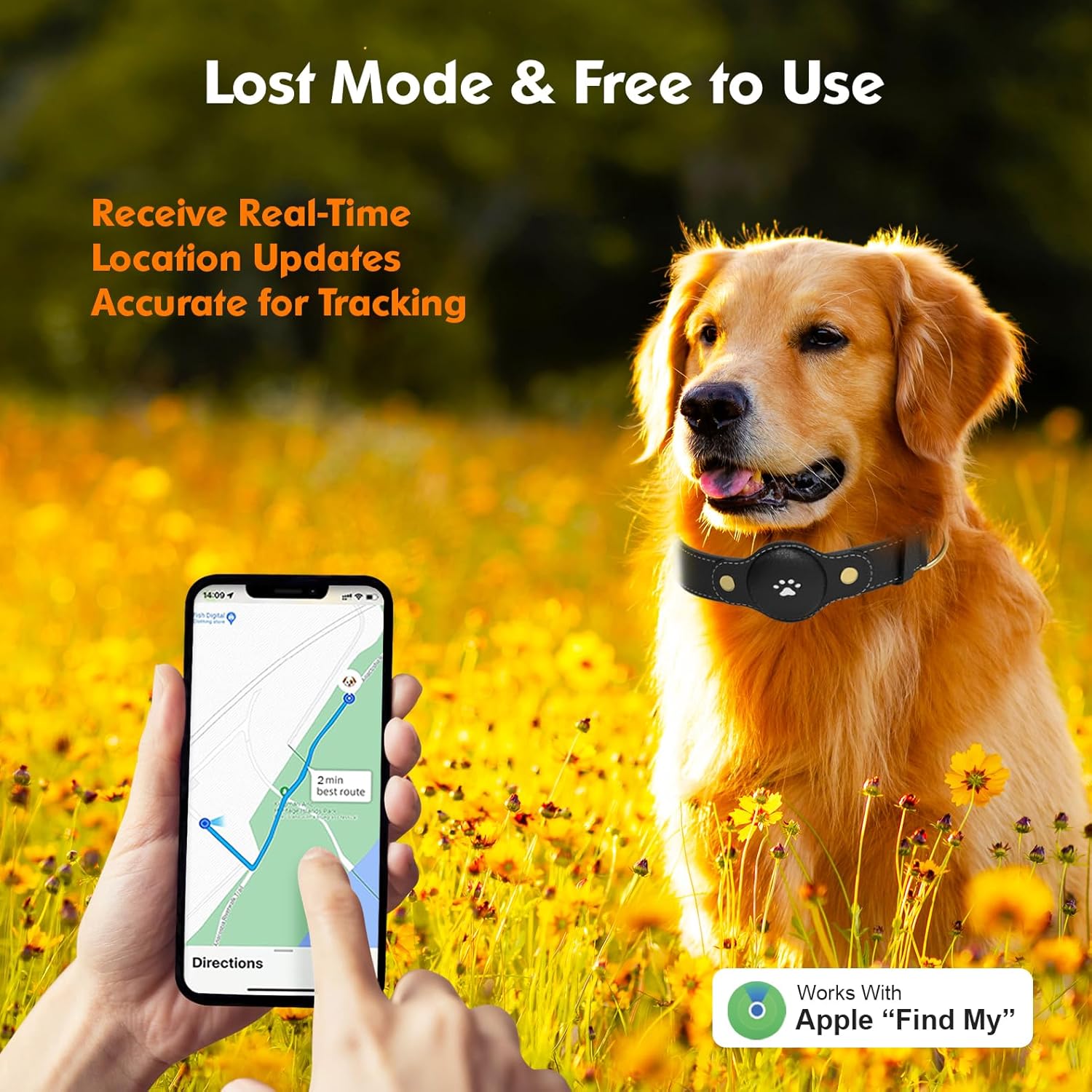 GPS Tracker for Dogs – Smart Dog Collar & Pet Tracker with Real-Time Location, No Monthly Fee, Unlimited Range (iOS Only) – Fits Small to Large Dogs(Locator Included) (Black)