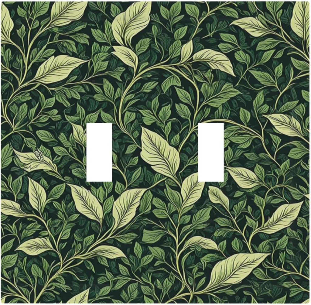 Vintage Green Plant Leaves 2 Gang Double Toggle Light Switch Cover Decorative Switchplate Electrical Wall Plates Faceplate for Bathroom Bedroom Decor 4.9 X 5 IN