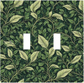 Vintage Green Plant Leaves 2 Gang Double Toggle Light Switch Cover Decorative Switchplate Electrical Wall Plates Faceplate for Bathroom Bedroom Decor 4.9 X 5 IN