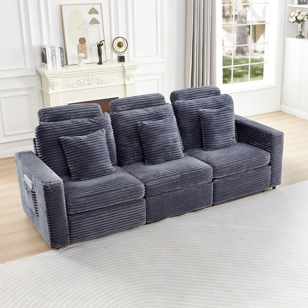 LEVNARY Modular Sofa Armrest Set of 2 with Side Storage Pockets, Faux Rabbit Fur Upholstered Arm Panels, Compatible with Modular Recliner System (Gray)