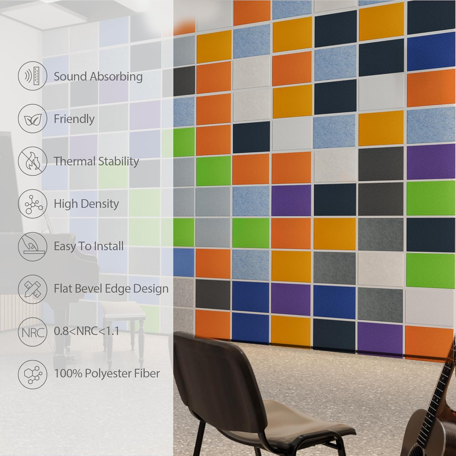 12 Pack Acoustic Panels Self Adhesive Sound Proof Foam, High Density Sound Acoustic Panel, 16X12X0.4 Inch 4:3 Rectangle Panels in Home, Office, Reccording Room, Studio, more(Blue Gray)