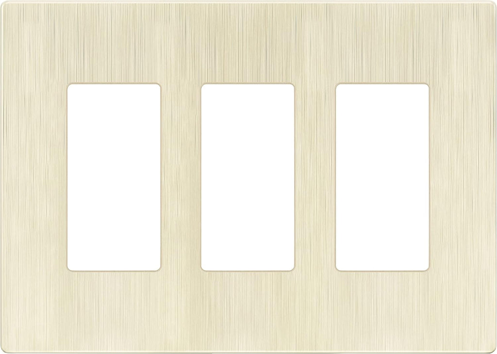LIDER Brushed Finish Decorator Switch Cover, Screwless Wall Plate, Mid-Size 3-Gang 4.88" x 6.77", Unbreakable Polycarbonate Thermoplastic, UL Listed, LSWP-33M-BLA, Brushed Light Almond