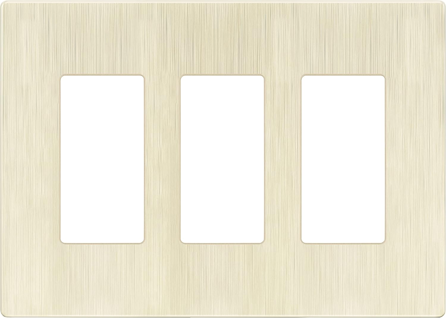 LIDER Brushed Finish Decorator Switch Cover, Screwless Wall Plate, Mid-Size 3-Gang 4.88" x 6.77", Unbreakable Polycarbonate Thermoplastic, UL Listed, LSWP-33M-BLA, Brushed Light Almond