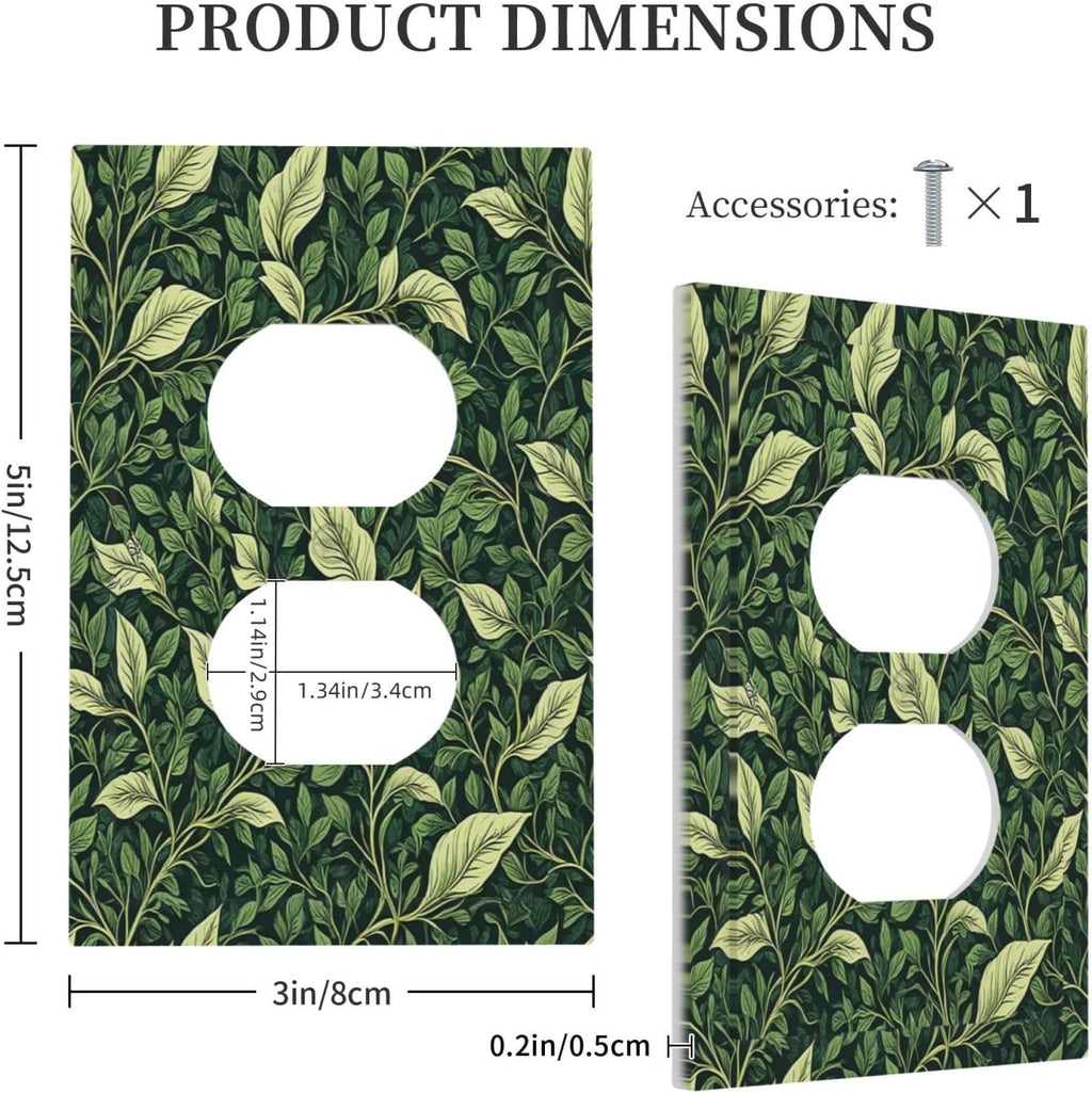 Vintage Green Plant Leaves 1 Gang Duplex Receptacle Switch Wall Plate Decorative Switchplate Outlet Covers Electrical Plug Cover Faceplate for Bathroom Home Decor 5 X 3 IN