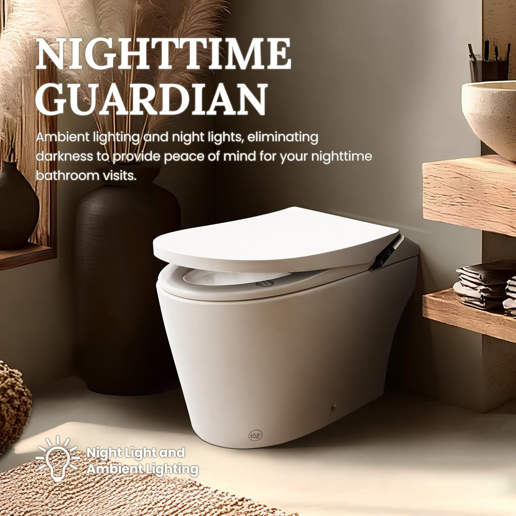 Smart Toilet with Heated Seat & Auto-Flush System - Foot Sensor Control, Adjustable Wash Modes, Built-In Water Tank (No Water Pressure Limits) for All Homes