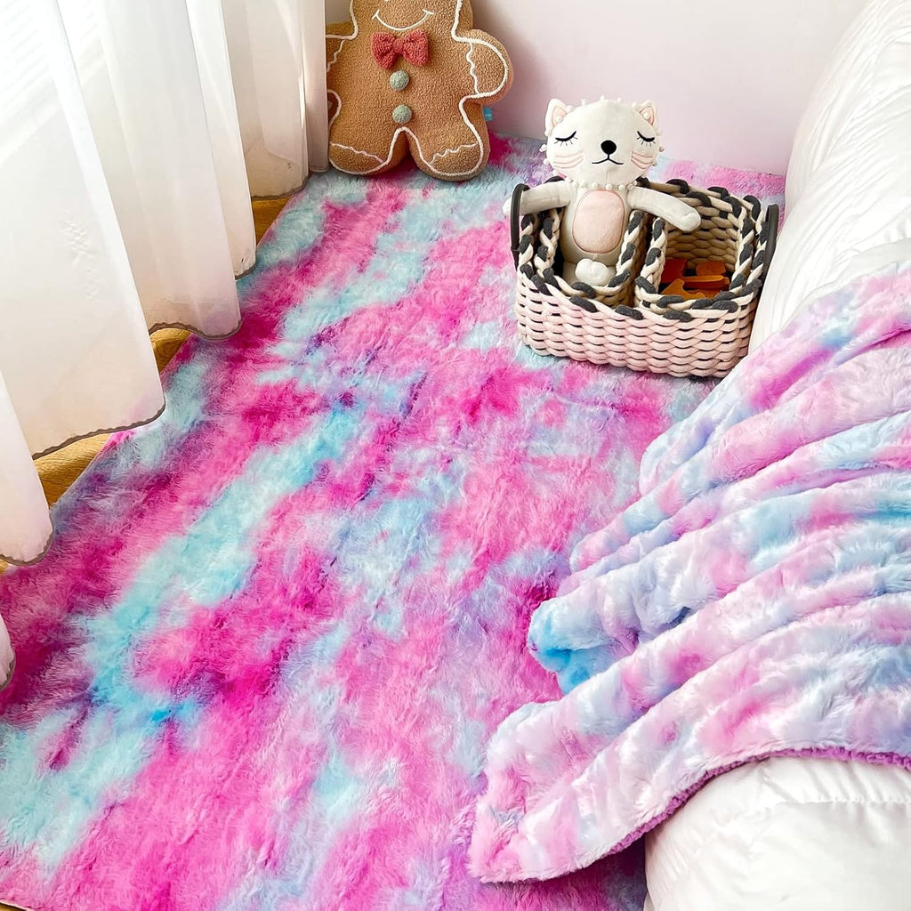 NEWCOSPLAY Super Soft Faux Fur Throw Blanket for Couch Purple Rainbow Sherpa Fuzzy Plush Warm Blanket for Sofa Bed (Purple Rainbow, Throw(50"x60"))