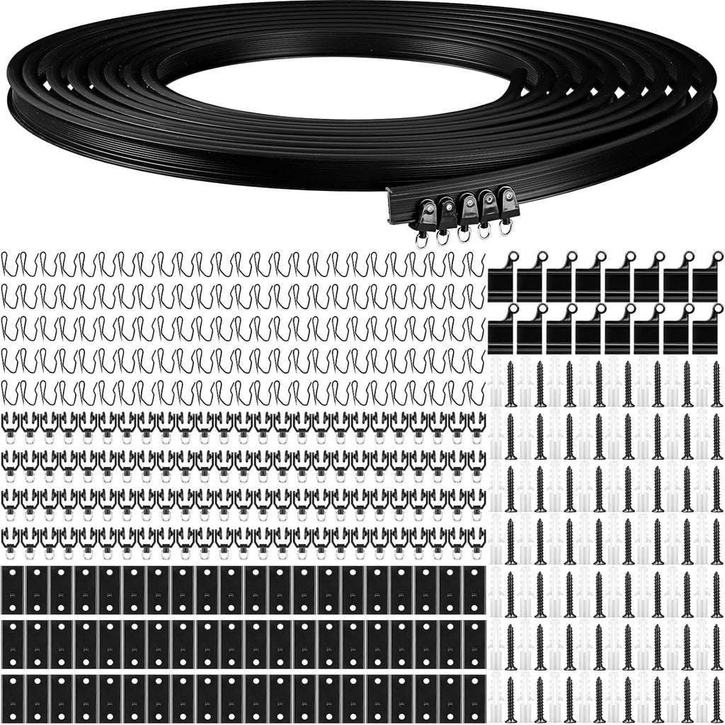 Jetec Curtain Tracks Ceiling Flexible Curtain Track Bendable Rail Curved Wall Mounted for Living Room Bedroom Divider Rod RV(20 Meter/ 65.6 Feet,Black)