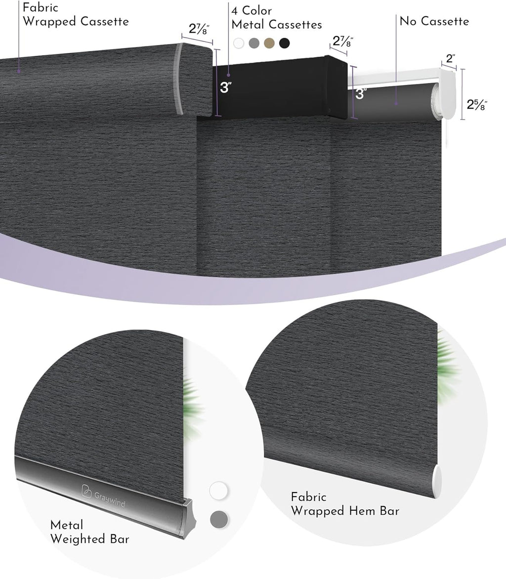 Graywind Smart Blackout Roller Shades Compatible with Alexa Google WiFi Hardwired Textured Fabric Motorized Blinds Remote Window Shades, Custom Size (Frequency Nero)