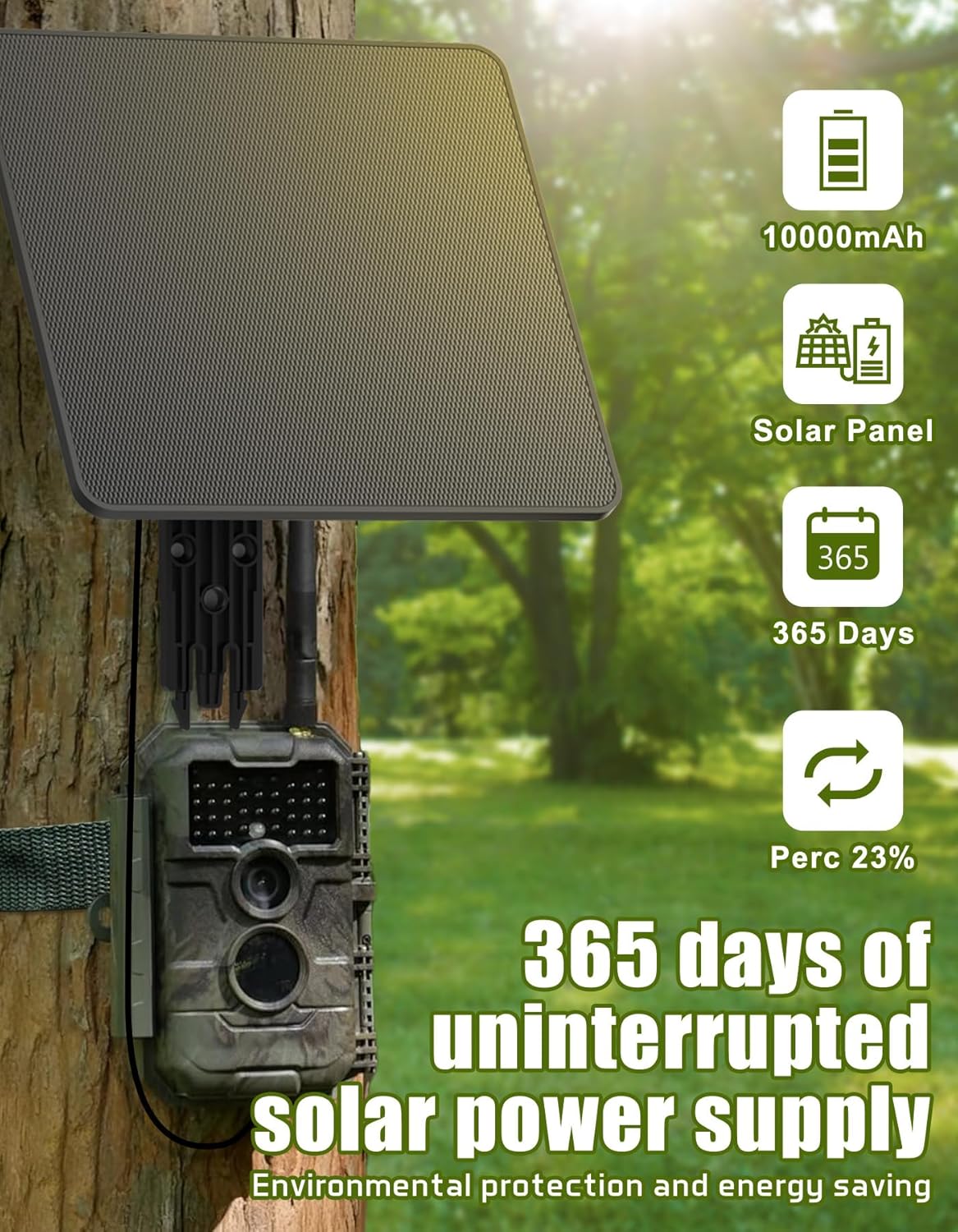 KJK 6W Trail Camera Solar Panels, Solar Battery Charger 12 Volt, Waterproof Hunting Accessory, Ideal for 24/7 Wildlife Monitoring, Compatible with All Wireless/Cellular Trail Cameras, 10000mAh Battery