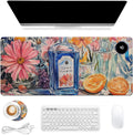 Heated Mouse Pad 31.5x13 in 3-Temp Fast Heating Desk Mat with Auto Timer Warmer for Hands Wrist Pain Relief Waterproof Keyboard Mat for Office, Gaming, Home, Floral Kitchen