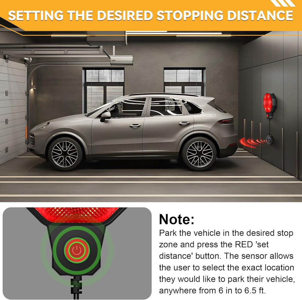 Adjustable Garage Parking Sensor Aid with with Red/Yellow/Green LED Display, Garage Parking Aid Set Stop Distance 6"–6 ft, Battery (Not Included) or USB Powered, No-Drill Installation(Black)