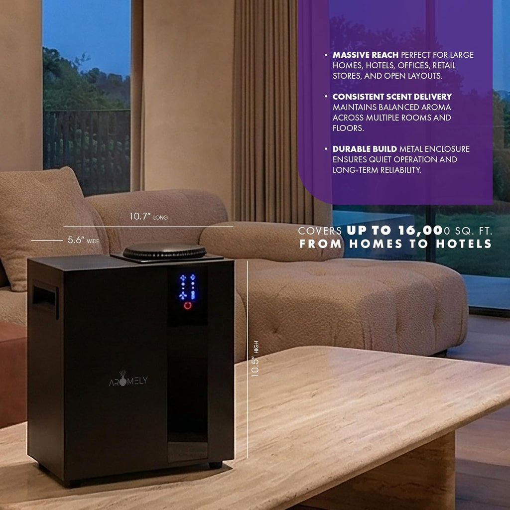 Aromely Smart Bluetooth HVAC Scent Diffuser, Aromatherapy Nebulizing Waterless Diffuser for Home, Office, Large Room, App Controlled Perfect Aroma Diffuser Up to 16,000 SQFT - Black