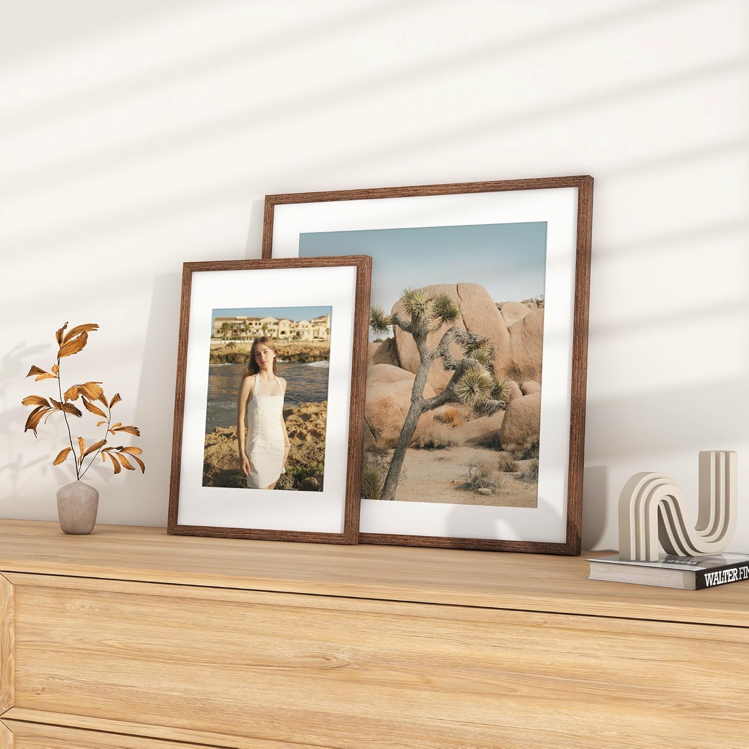 20x20 Picture Frame, Solid Oak Wood 20 by 20 Frame, Square Picture Frame 20 x 20 with mat for 16 x 16, 20x20 Wood Frame for Home Decor, 20 x 20 Poster Frame, Tempered Glass, Walnut Color, 1 Pack
