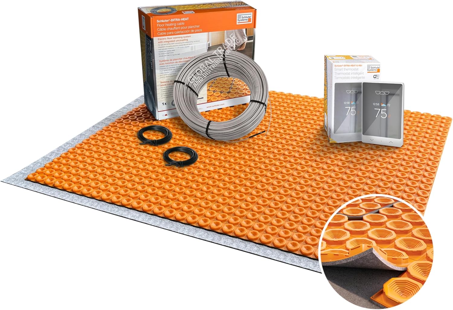 All-in-one Electric Radiant Floor Heating Kit 102 Sq Ft 120V with Smart WiFi Programmable Touchscreen Thermostat, Duo Heating Uncoupling Membrane, Underfloor Heating Cable