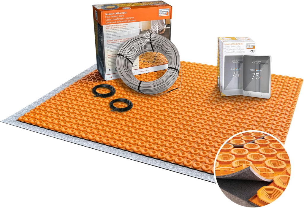 All-in-one Electric Radiant Floor Heating Kit 85 Sq Ft 240V with Smart WiFi Programmable Touchscreen Thermostat, Duo Heating Uncoupling Membrane, Underfloor Heating Cable