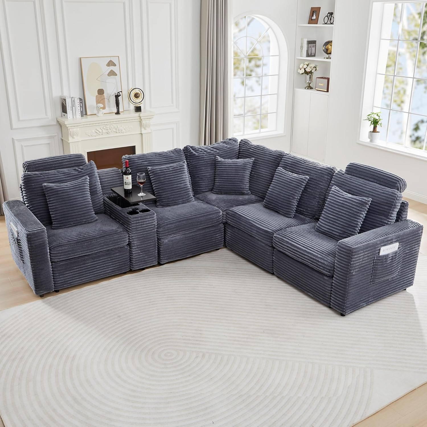 LEVNARY Modular Armless Chair Set of 2, Faux Rabbit Fur Upholstered Single Seat for Sectional Sofa Expansion (Gray)