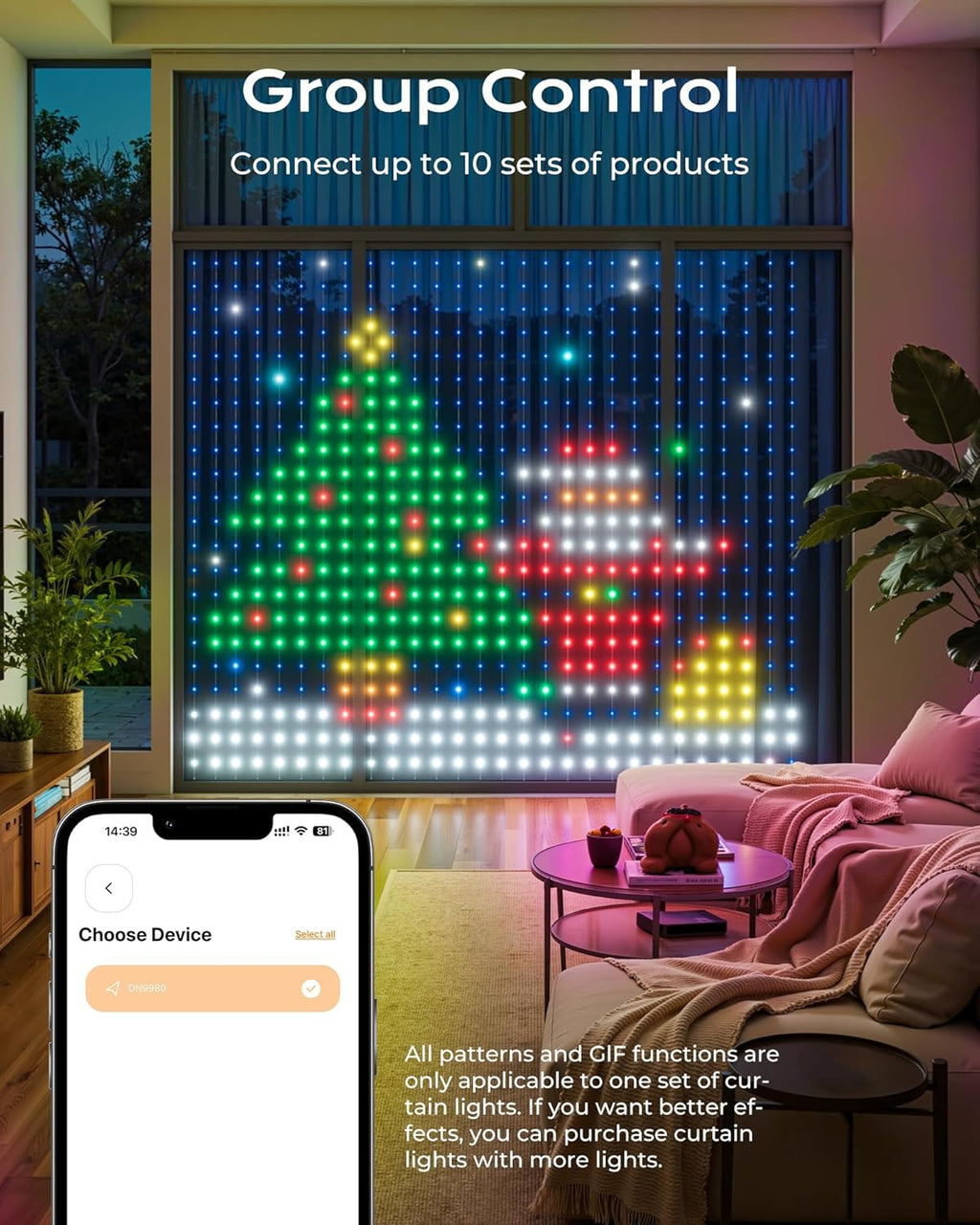 400 RGBIC LEDs Smart Curtain Lights with DIY GIF, 6.6x6.6ft Color Changing Holiday Wall Lights with APP, IP65 Waterproof Christmas String Fairy Lights for Indoor Outdoor Bedroom Window
