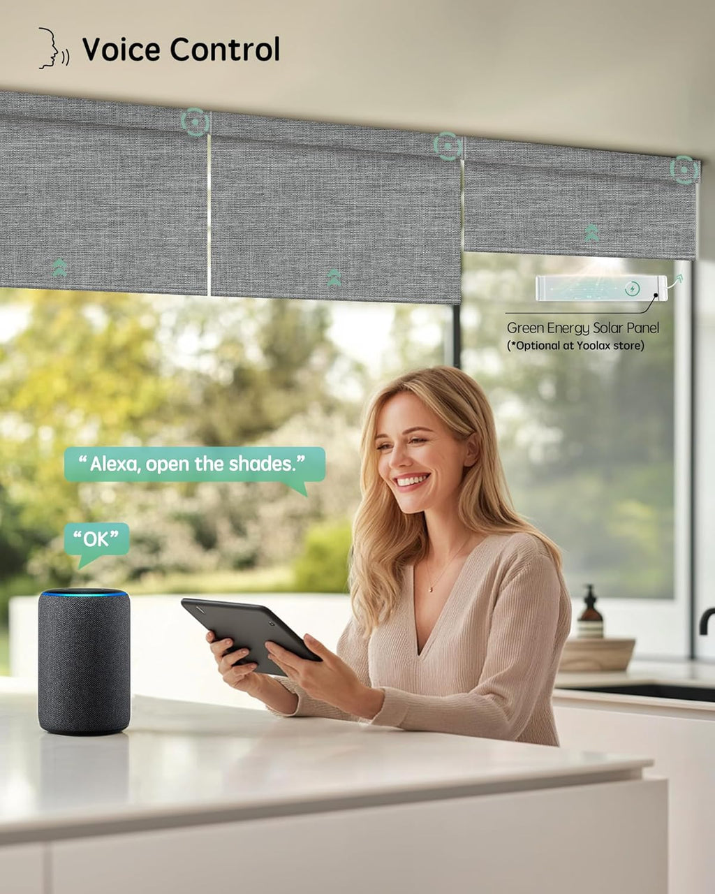 Yoolax Motorized Blinds with Remote, Smart Blinds for Windows Blackout Automatic Shades Work with Alexa Remote Control Roller Window Shades with Valance, Custom Size (Fabric-Smoky Grey)