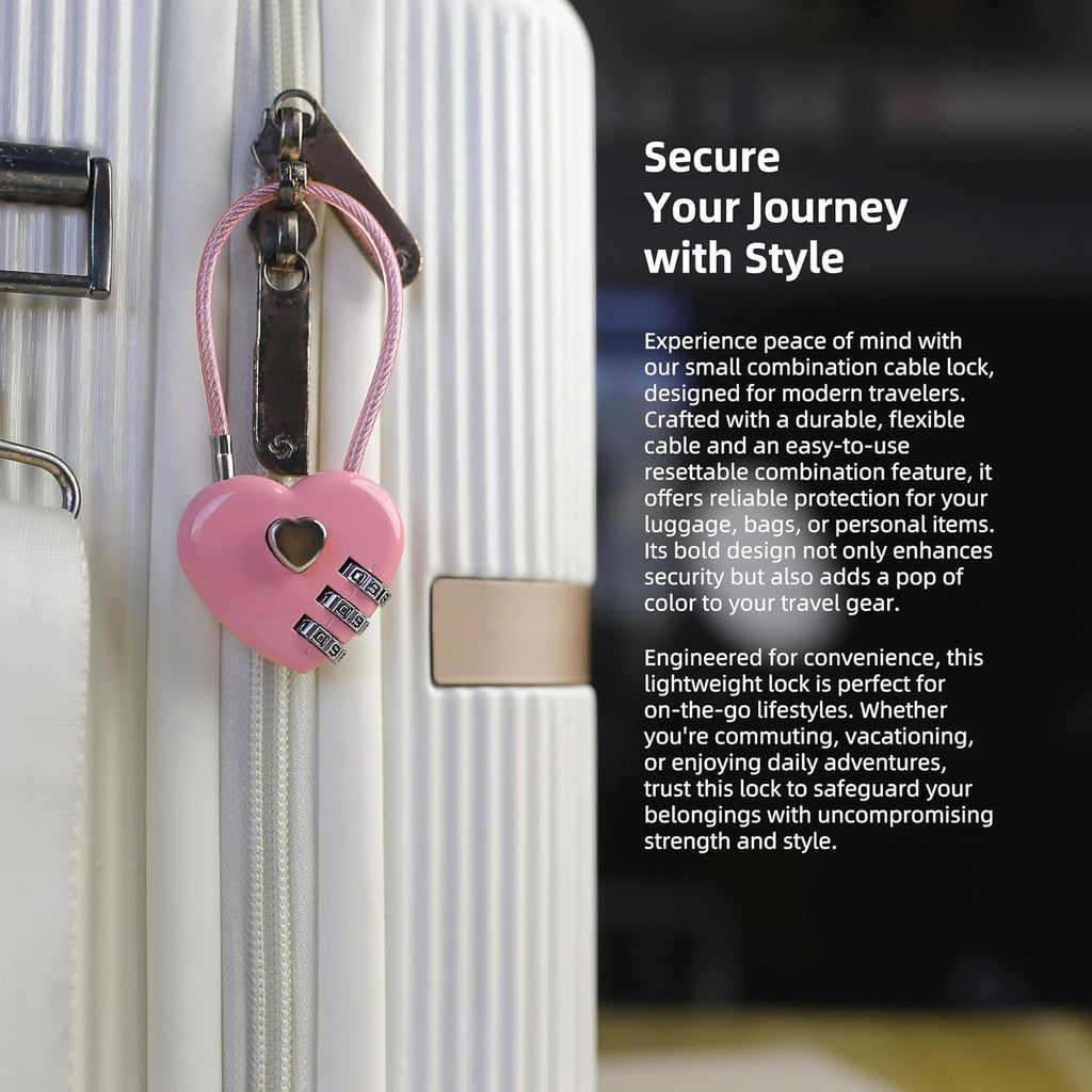 Small Combination Lock for Locker, Cable Lock with Code, Pink Padlock Combination, for Luggage, Suitcase, Gym Locker, Backpack Zipper, Cabinet, Box, Fence Gate, Travel Safe, Outdoor Use