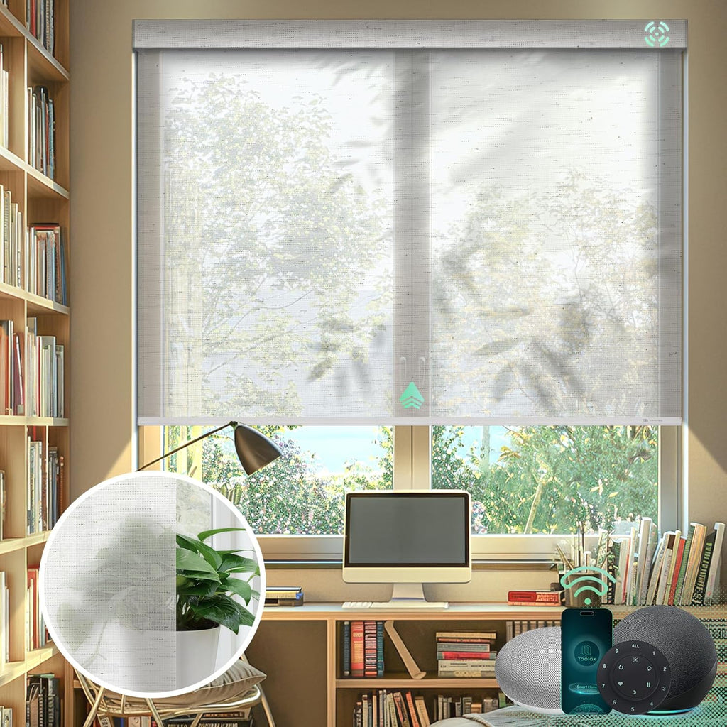 Yoolax Motorized Blinds with Remote, Light Filtering Smart Blinds Compatible with Alexa Google Home, Automatic Shades for Windows Living Room, Custom Size (20% Blackout V-Starry White)