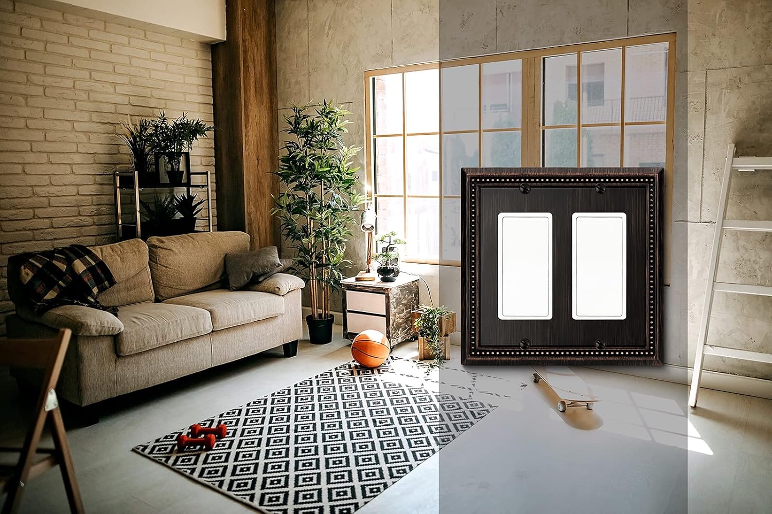 Henne Bery Sunken Pearls Heavy Duty Decorative Wall Plate Switch Plate Outlet Cover (Double Decorator, Aged Bronze)