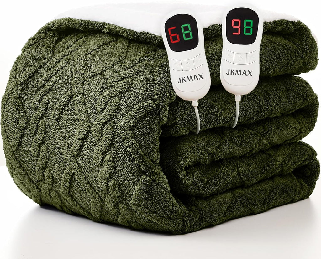 Heated Electric Blanket Queen Size-84"x90" Heating Blanket with 10 Heating Levels & 5 Time Settings Over-Heat Protection，Winter Warmer for Adults with ETL Certification（Green）