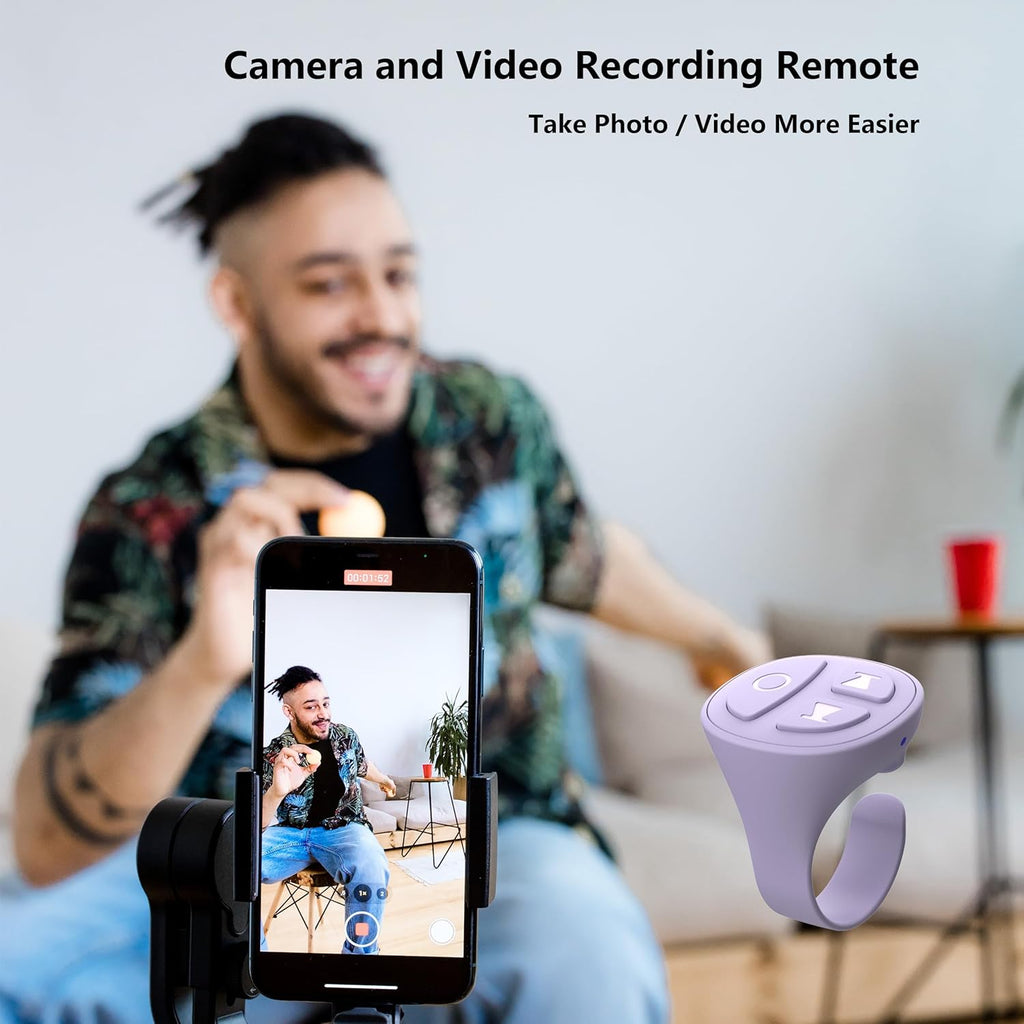 TikTok Scrolling Ring Bluetooth Camera Remote Control Page Turner for iPhone iPad Android Ebook Reading Scrolling Ring for iPhone TikTok (Purple Single Ring)