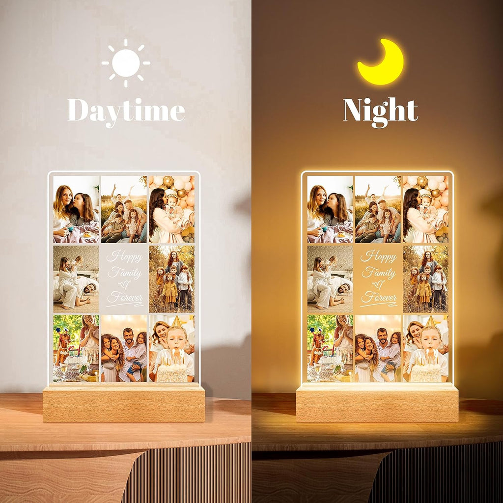 Personalized Collage Picture Frames with Photos, Custom Photo Frame with Night Light, Customized Picture Frame, Personalized Birthday Gifts for Women Men Mom Dad Kids Baby Family Friends