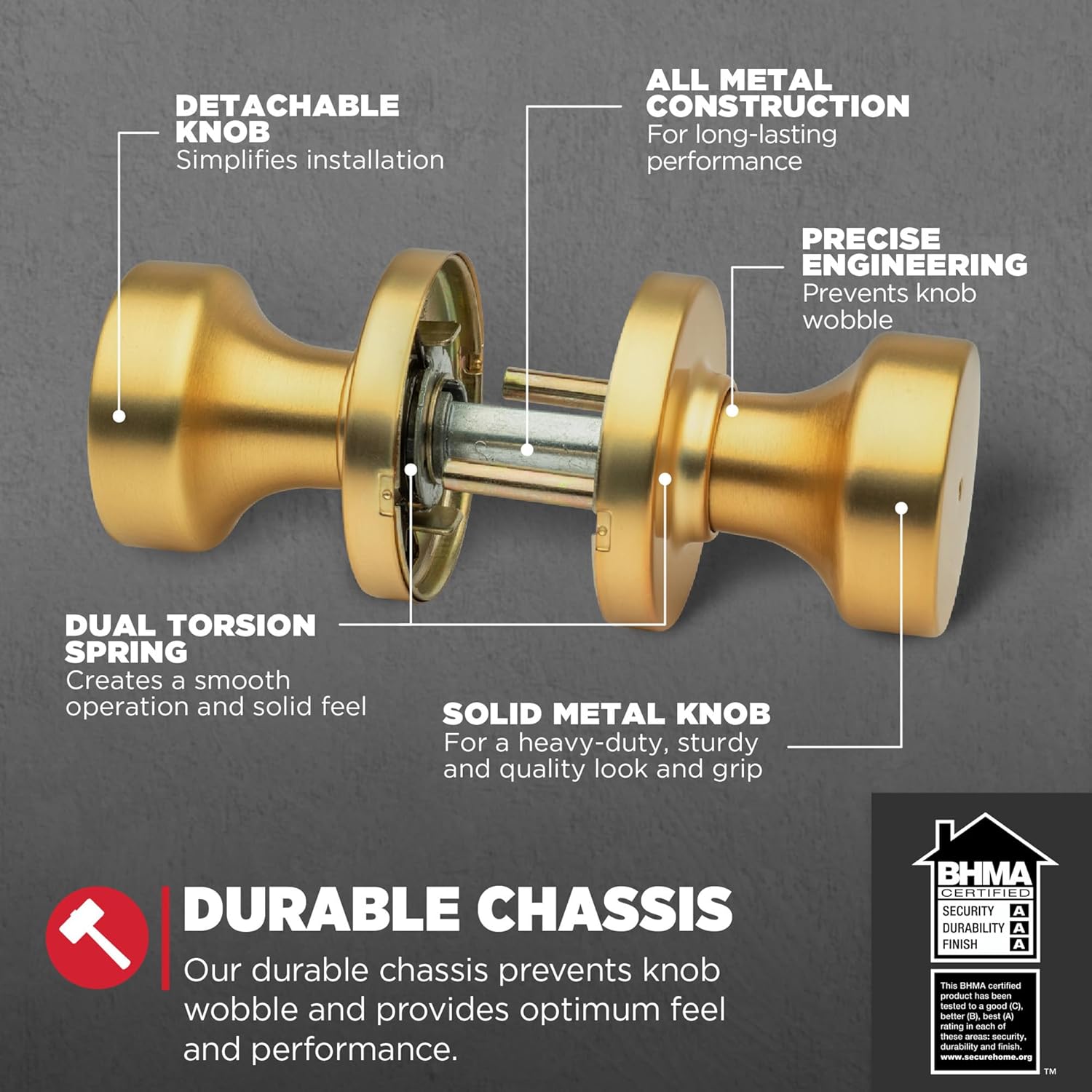 Kwikset Pismo Interior Privacy Door Knob with Lock, Door Handle for Bathroom and Bedroom, Satin Brass, Round, Keyless Turn Lock Doorknob, Microban Protection