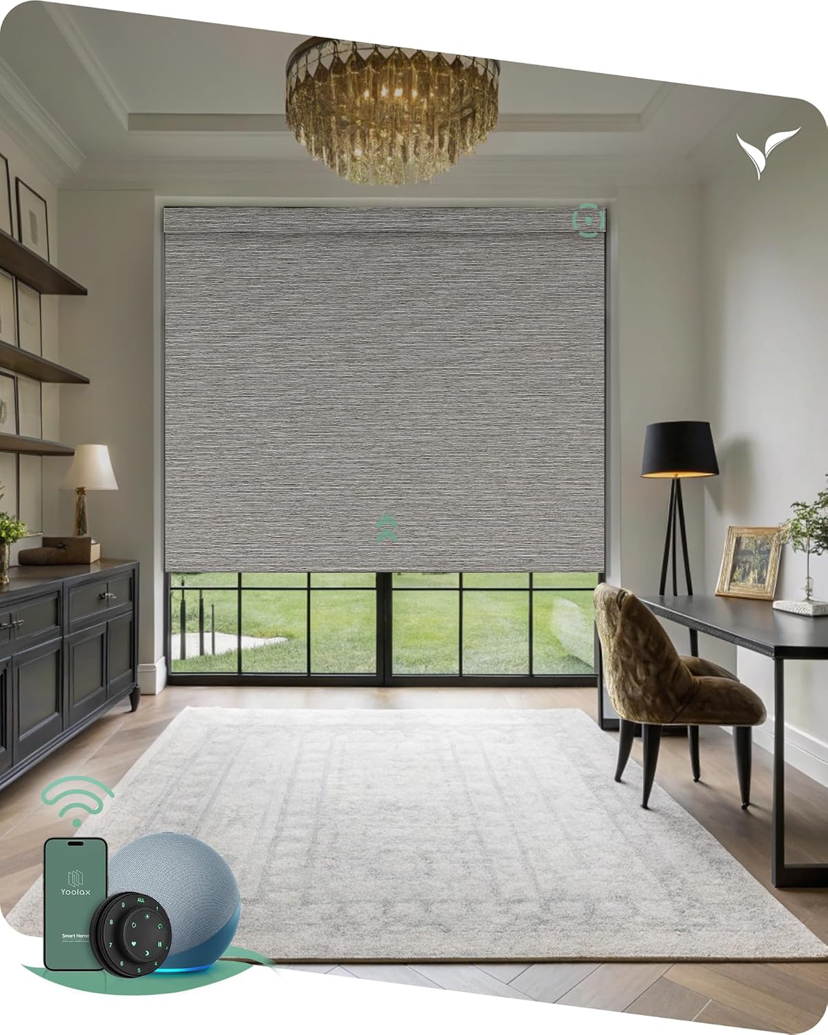 Yoolax Motorized Blinds with Remote, Smart Blinds for Windows Blackout Automatic Shades Compatible with Alexa Remote Control Roller Window Shades with Valance, Custom Size (V-Wood Stripe)