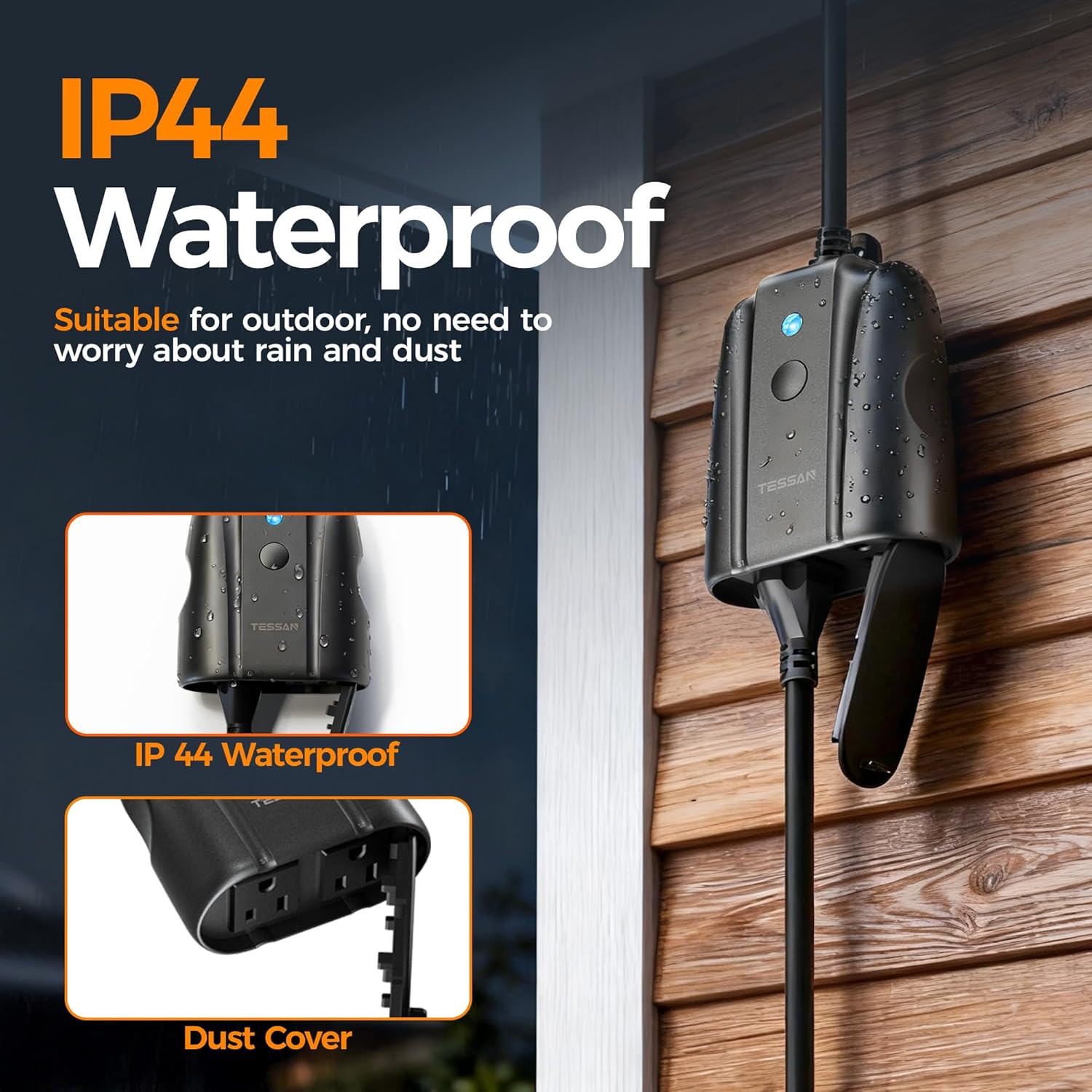Outdoor Smart Plug Waterproof, TESSAN Smart WiFi Outlet Compatible with Alexa, Google Assistant, 2 Individual Sockets Outside Power Strip with Switch, 2.4GHz Wi-Fi Only, for Lights and 2HP Pool Pump