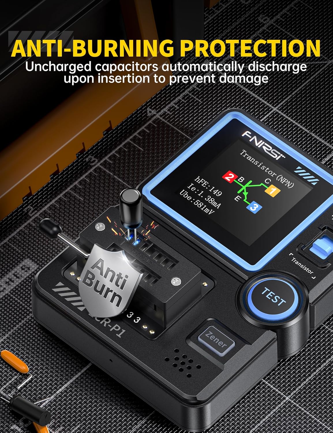 FNIRSI LCR-P1 Transistor Tester, Mosfet Transistor Capacitor Tester, SMD Electronic Component Tester, Diode Triode Zener Diode Resistance Inductance Battery Test LCR Meter MOS PNP NPN ESR Meter