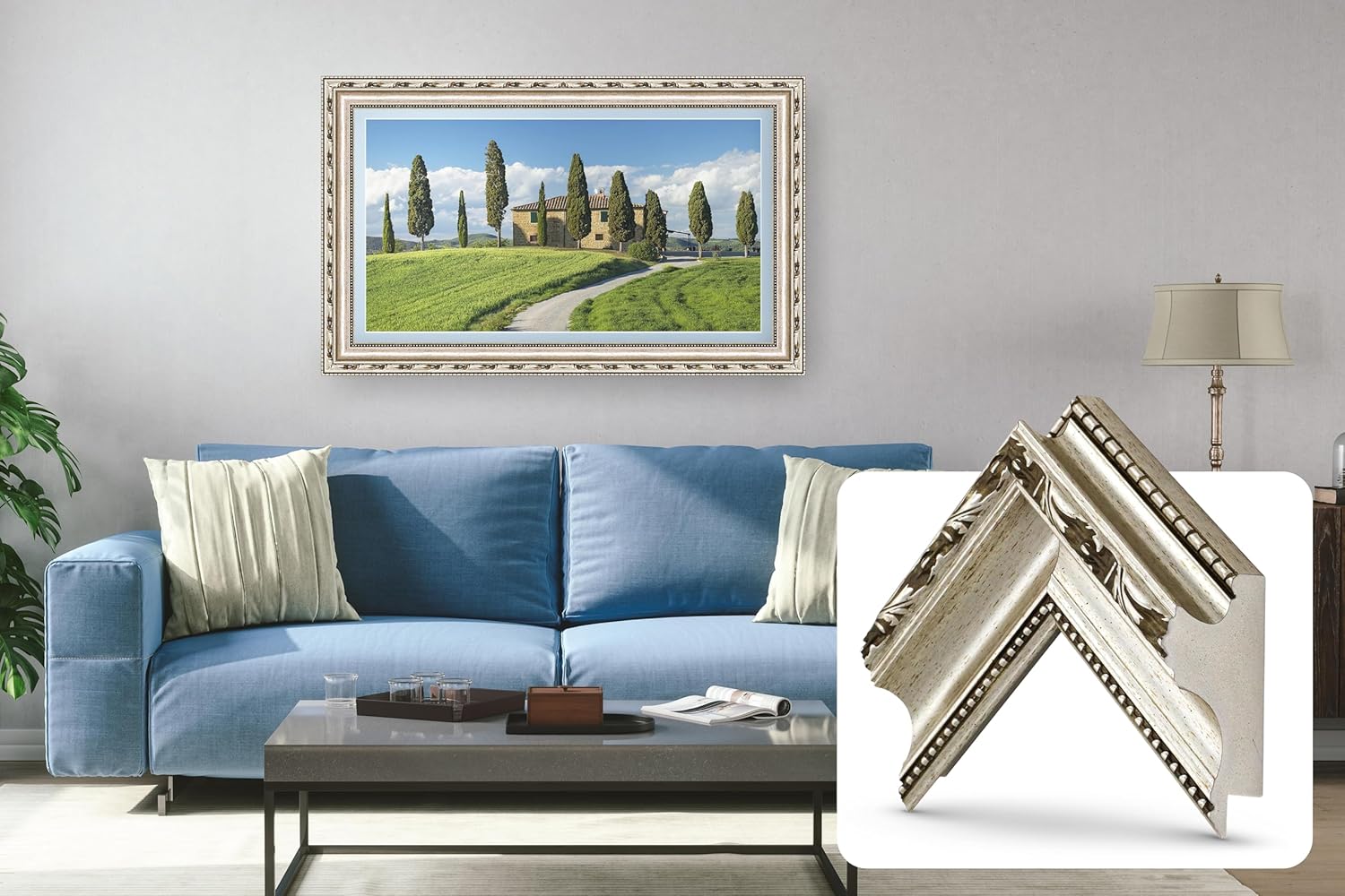 Ornate Silver 85" Premiere Deco TV Frame - Compatible ONLY with Samsung The Frame TV and Pro TVs (Fits 2021-2025, LS03A, LS03B,LS03C,LS03D,LS03FA,LS03FW)