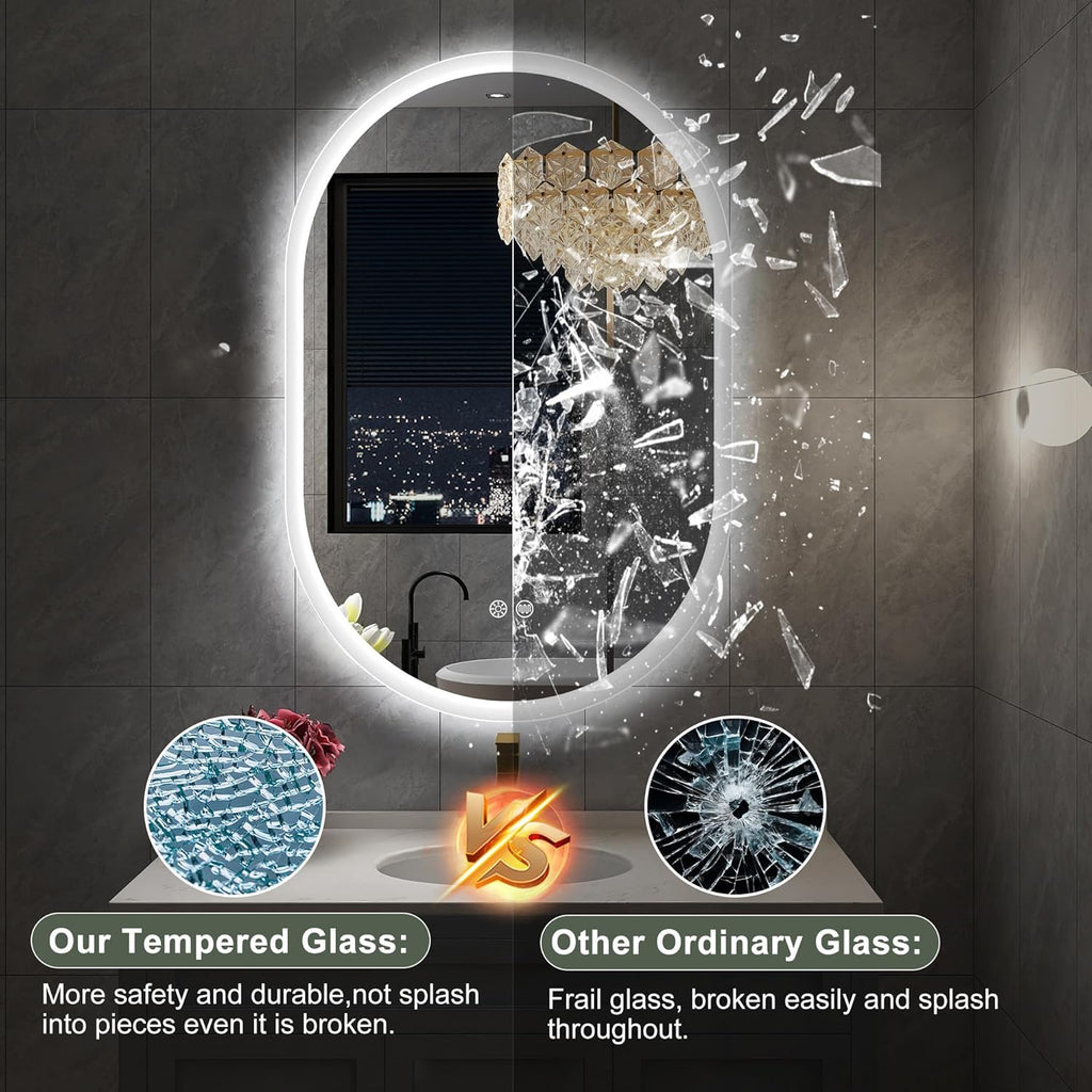 S'bagno 20x36 Inch Oval LED Mirror for Bathroom with Front and Backlight, Anti-Fog, 3 Colors Temperature & Dimmable, Bathroom Mirror with Lights with Memory Function, Waterproof, Shatter-Proof