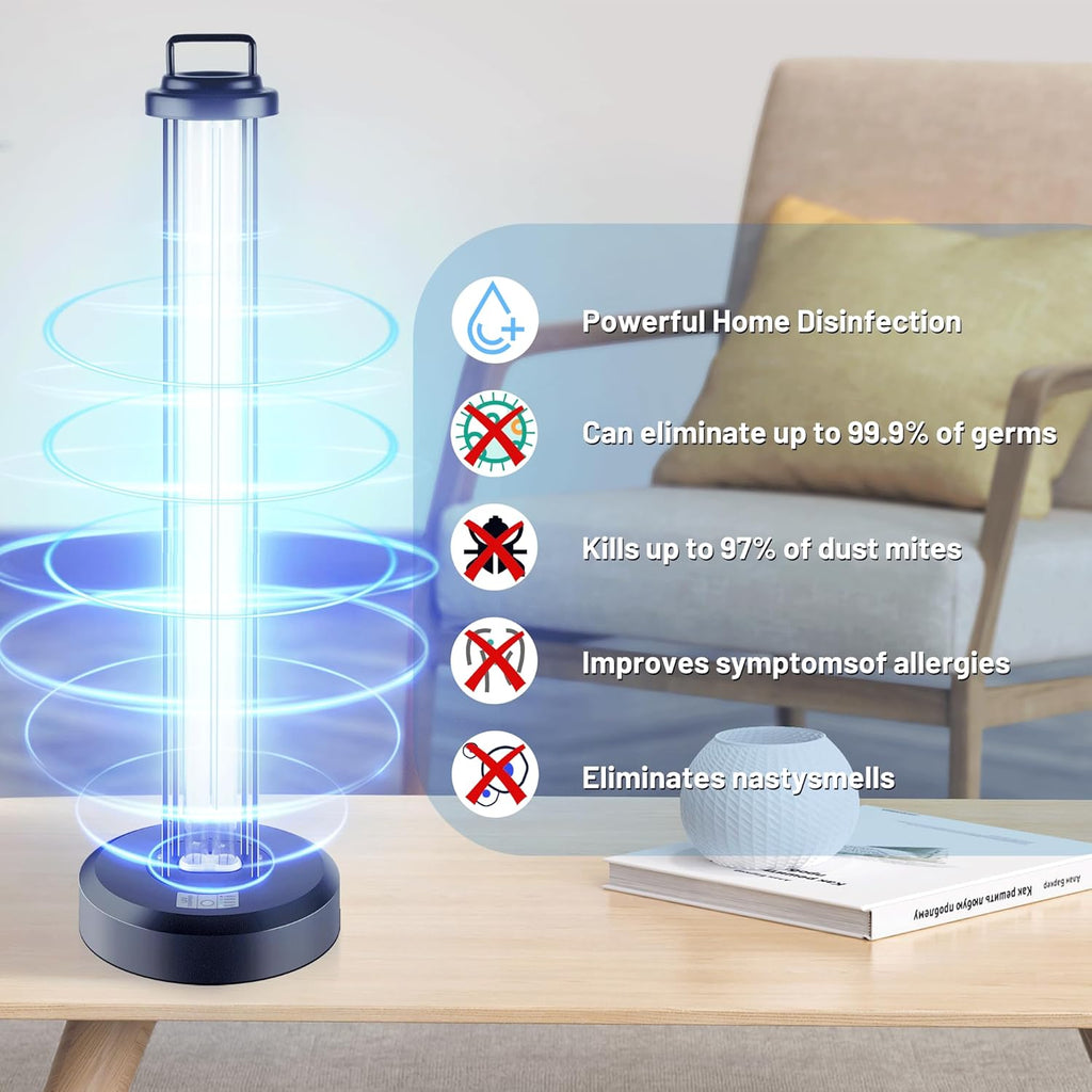100W UV Sanitizer Light, Portable Ultraviolet Light with 3-Gear Timer, 110V, 99.99% UVC Ozone Free UV Lamp for Home, Office, Hotel, School