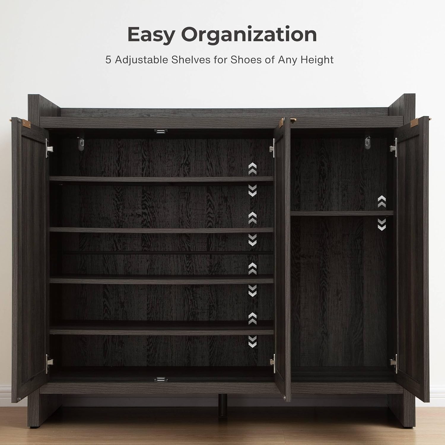 SICOTAS Shoe Storage Cabinet, 30 Pairs Rattan Shoe Cabinet Storage for Entryway, 6-Tier 41" Tall Large Shoe Cabinet, Boho Farmhouse Cabinet with Doors for Entryway Hallway Living Room, Black Oak