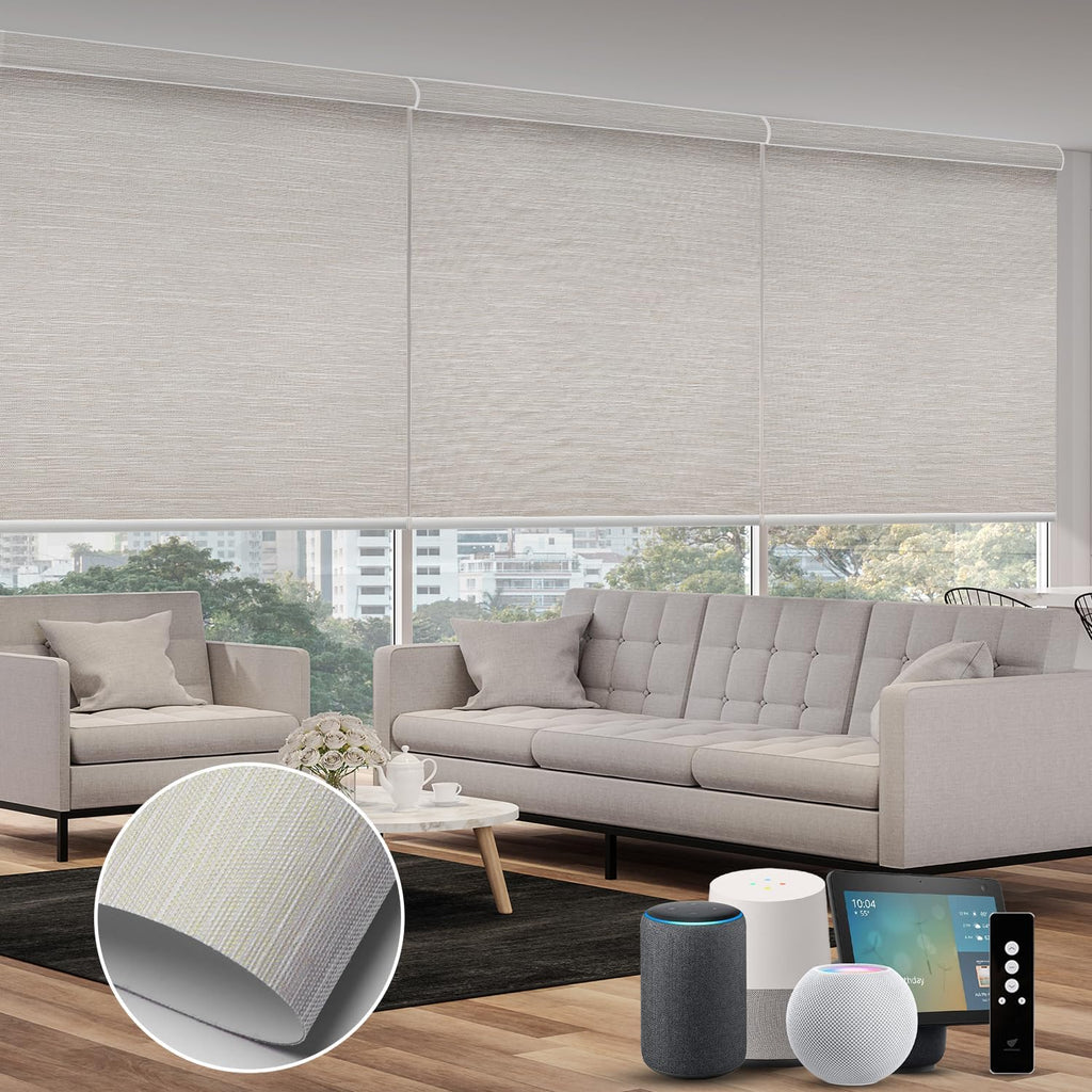 SmartWings Motorized 100% Blackout Shades Blinds, Custom Size, Cordless Window Shades with Rechargeable Battery, Work with Matter/Apple HomeKit, Alexa, Thread/Zigbee, Remote Optional, Essential Cream