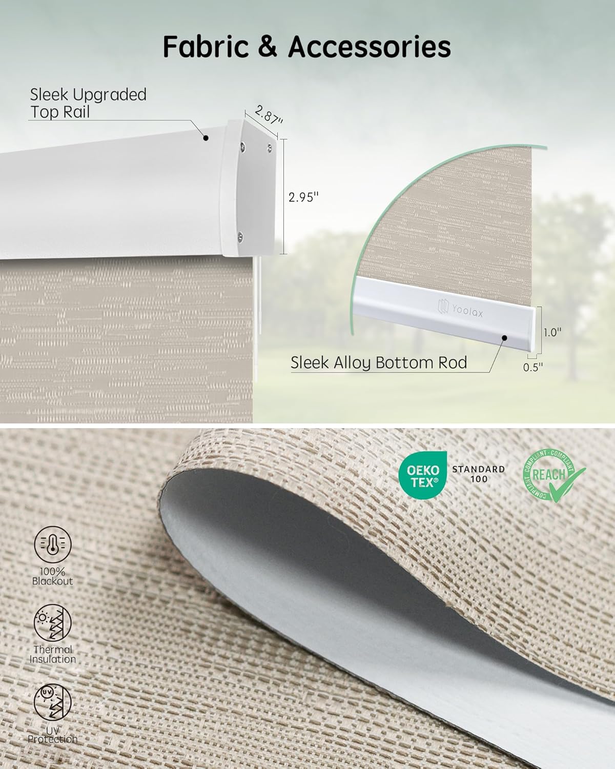 Yoolax Motorized Blinds with Remote, Blackout Smart Blinds for Indoor Windows, Automatic Shades Compatible with Alexa Roller Window Shades with Valance (Jacquard Coffee, 43" W x 72" H)