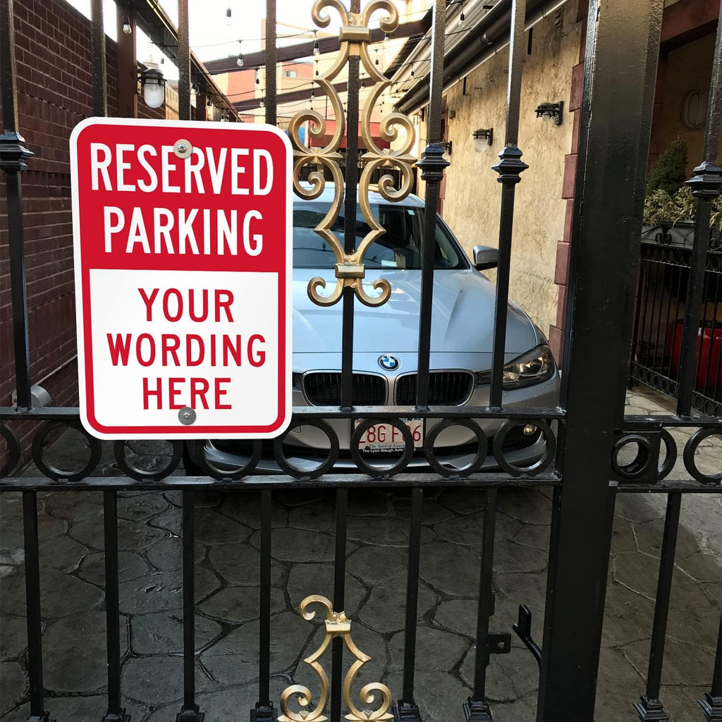 SmartSign 18 x 12 inch Custom “Reserved Parking” Metal Sign, Add Text, 63 mil Aluminum, 3M Laminated Engineer Grade Reflective Material, Red and White, Made in USA