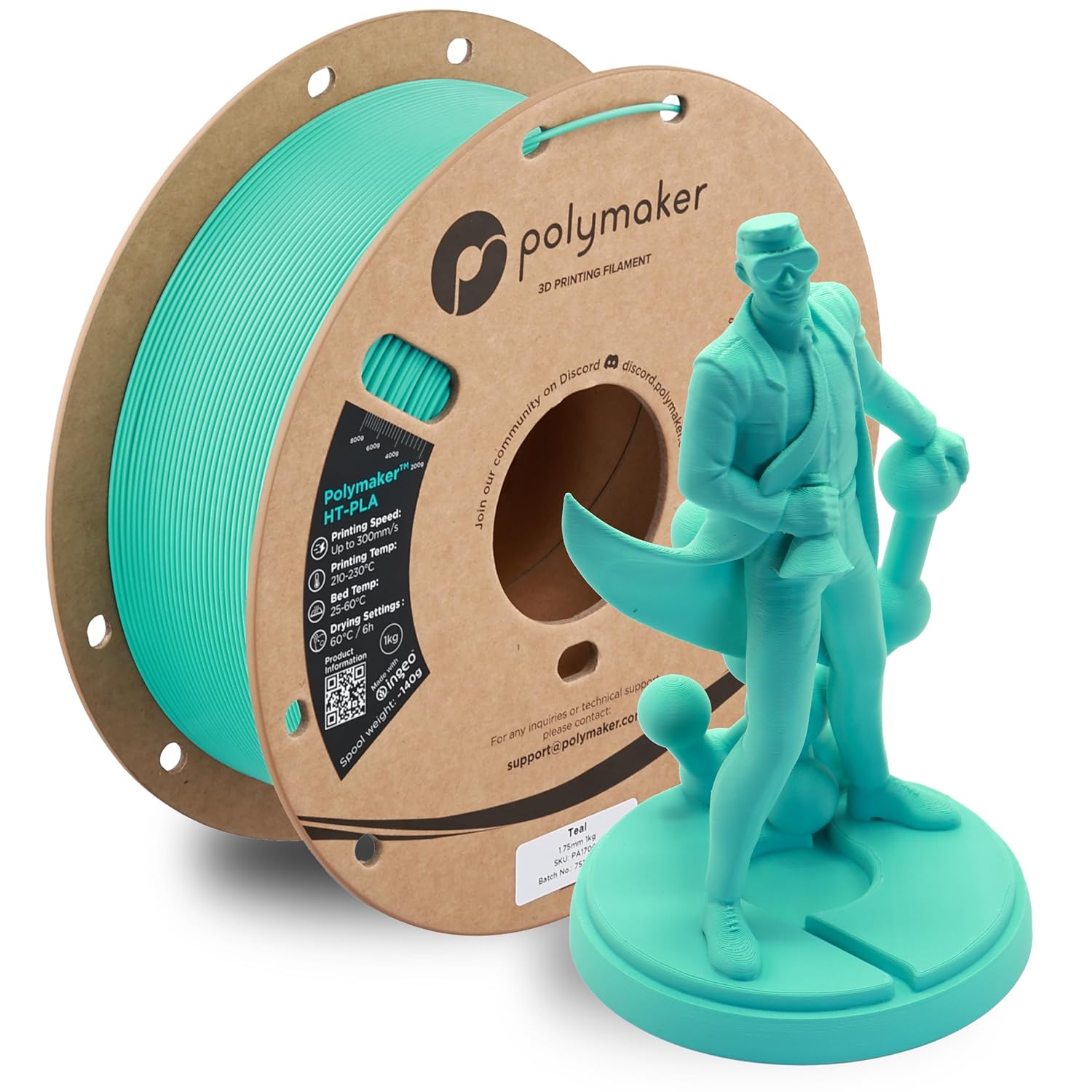 Polymaker HT-PLA Filament 1.75mm Teal, High Temp PLA for 3D Printing, Heat Stable Up to 150°C, Easy to Print, Works with Most FDM Printers, 1kg Spool