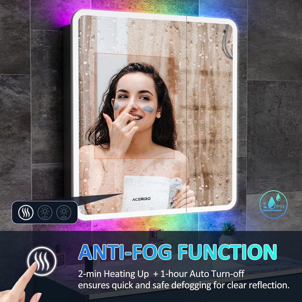 LED Medicine Cabinet with Lights, 30×32 Inch Lighted Medicine Cabinet with Mirror and Adjustable Lights, RGB Multicolor Backlit+3-Color Front Lighted, Defogger, Memory Function, Wall Mounted