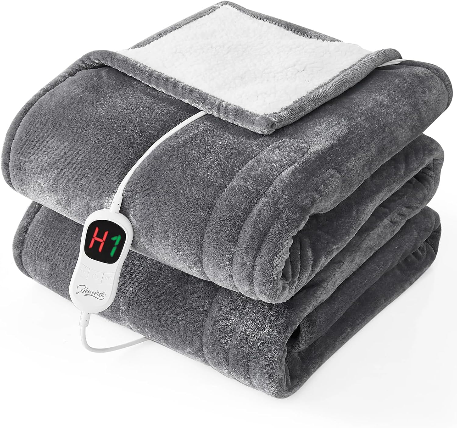 Homemate Electric Heated Blanket Full Size - 72"x84" Heated Bed Blanket Throw with 10 Heating Levels 8 Hours Auto Off Fast Heating Over-Heat Protection-Ultra Soft Flannel ETL Certified, Grey