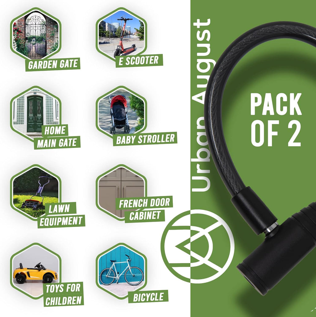 Urban August Child-Proof Refrigerator Lock for Kids & Adults - Lock for French Door Fridge and Cabinet (Small, Black - 2 Pack)