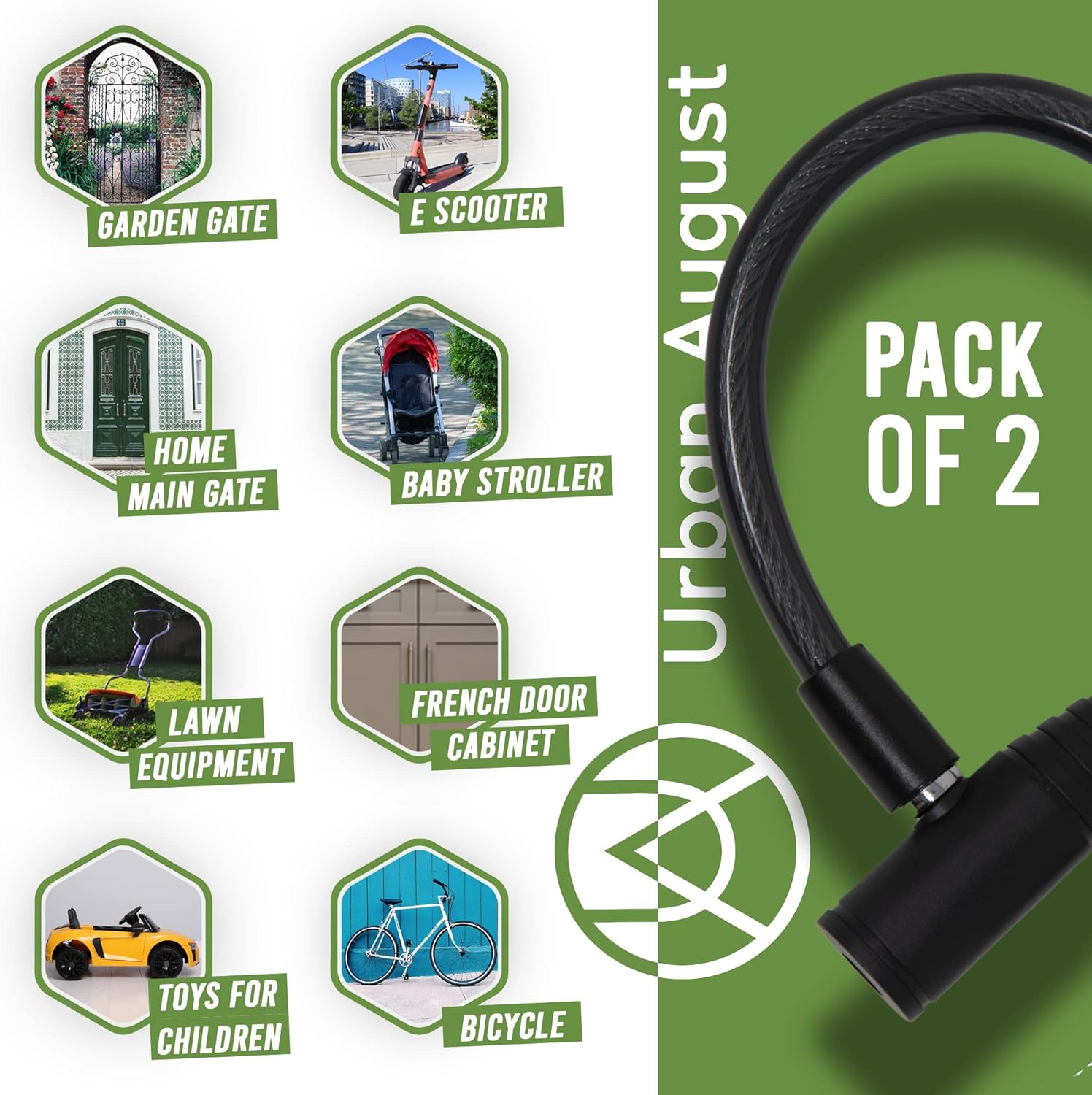 Urban August Child-Proof Refrigerator Lock for Kids & Adults - Lock for French Door Fridge and Cabinet (Small, Black - 2 Pack)