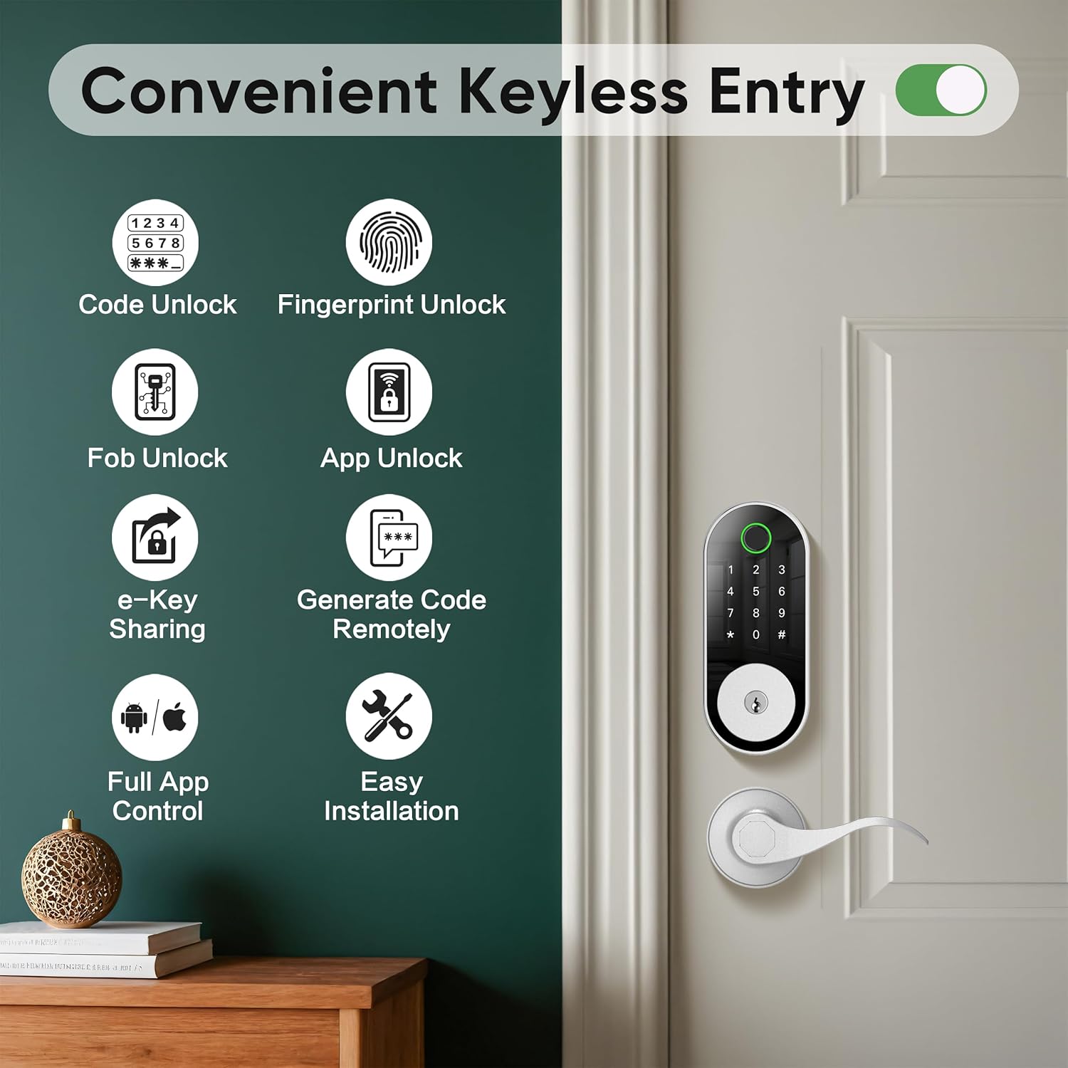 Fingerprint Smart Door Lock Keypad Deadbolt – Keyless Entry with Fingerprint, Code, FOB, App & Key, Remote Access for Home, Airbnb/Rental, Auto-Lock, Privacy Mode, Alexa/Google Compatible, DIY Install
