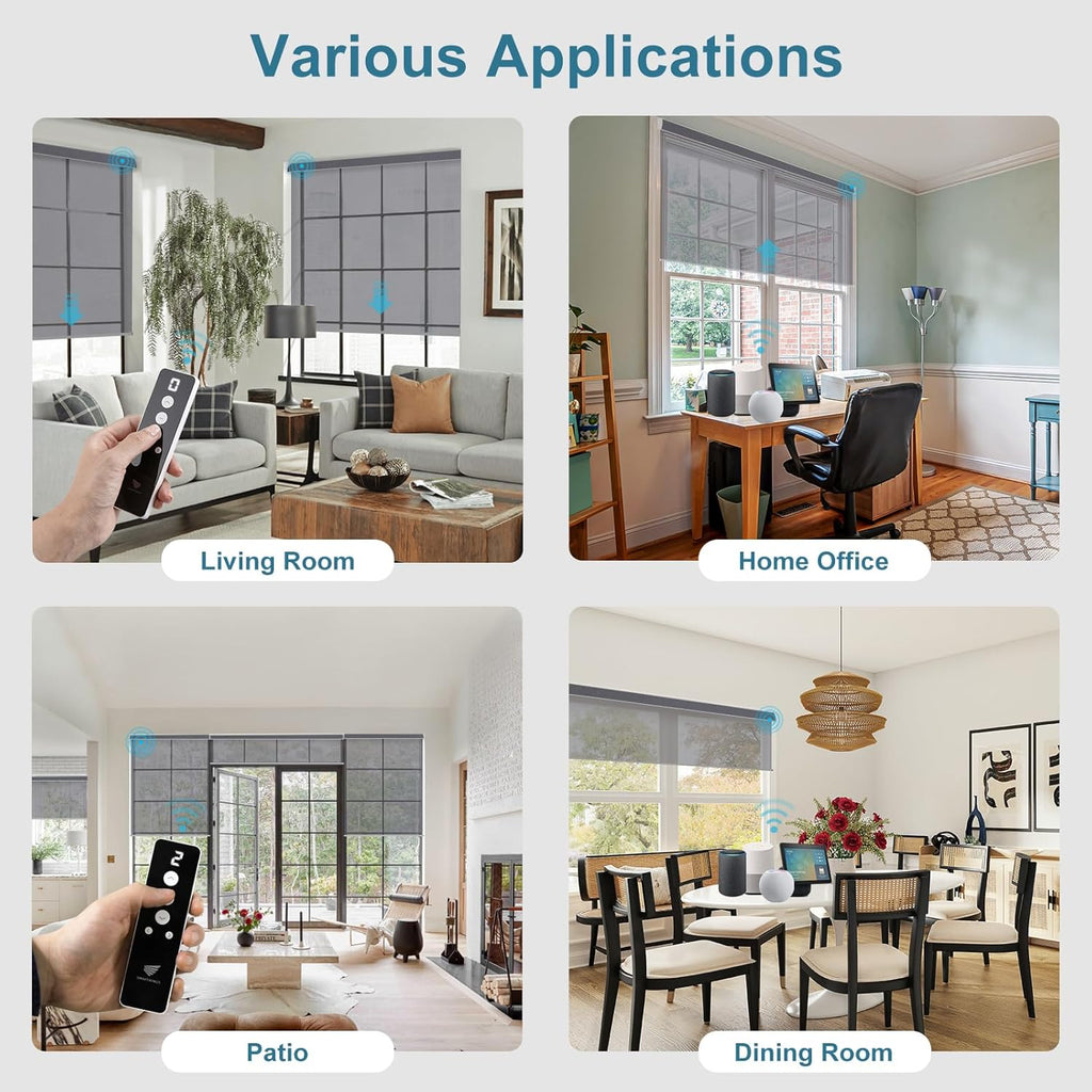 SmartWings Motorized Light Filtering Roller Shades 60% Blackout Work with Matter Homekit Alexa Z-Wave ZigBee SmartThings Google, Cordless with Remote Control, Twilight Heather Grey