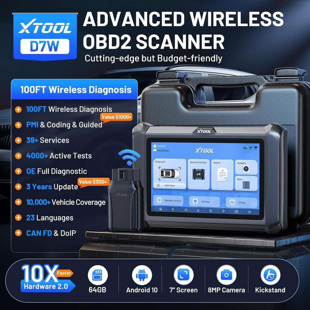 XTOOL D7W OBD2 Scanner Diagnostic Tool: 2026 Wireless Ver. of D7/D7S/D7BT, Bidirectional Scan Tool with ALL System Diagnostic, PMI, ECU Coding, 39+ Resets, 3-Year Updates, CAN FD/DoIP, Scanner for Car
