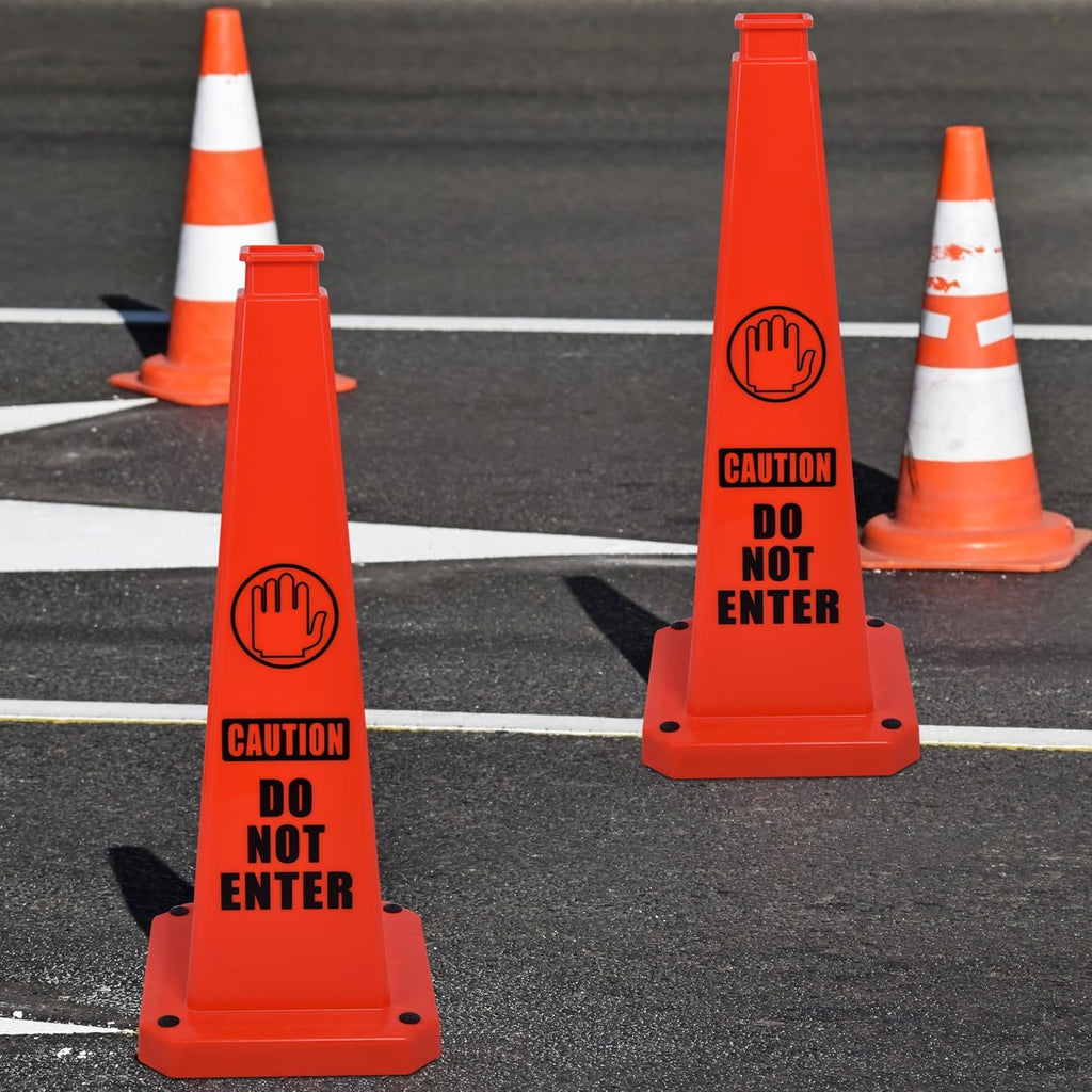OrangeStar 6-Pack 28" Do Not Enter Cones, Large 4-Sided No Entry Message Safety Cones with Heavy Rubber Base for Indoor Outdoor Use, Traffic Control, Security, Warehouse Safety