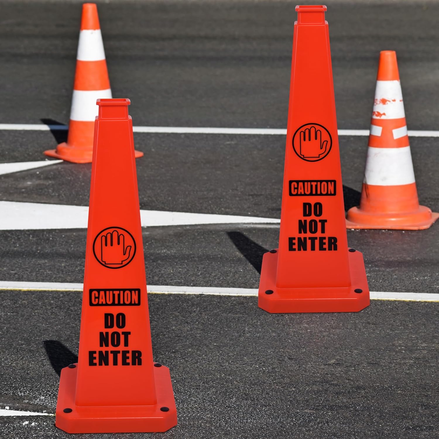 OrangeStar 6-Pack 28" Do Not Enter Cones, Large 4-Sided No Entry Message Safety Cones with Heavy Rubber Base for Indoor Outdoor Use, Traffic Control, Security, Warehouse Safety